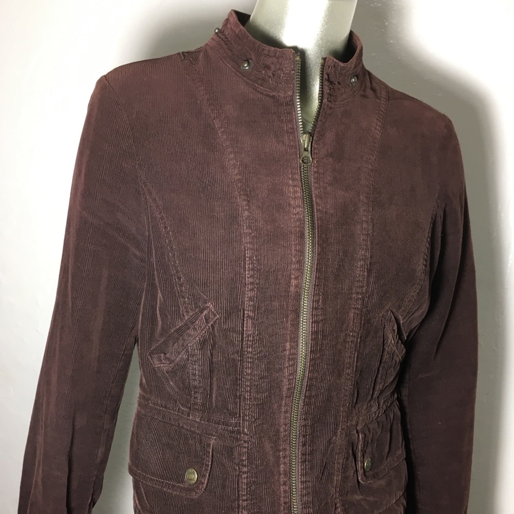 Brown Long Sleeve Low Collar Corduroy Jacket